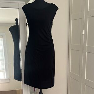 LOFT Black Ruched-Side Cap Sleeve Midi Dress